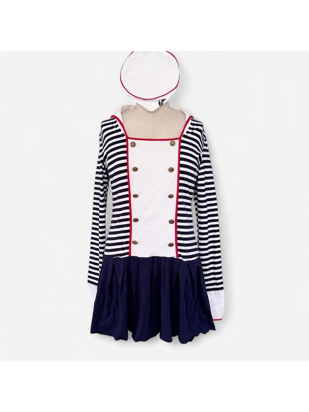 Halloween Costume Sailor Dress Hat Navy Stripe Elegant Moments Womens L